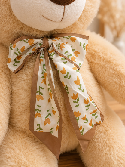 Plush Teddy Bear with Floral Bow – 28 Inch