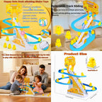 Small Duck toy product size diagram and family playing together