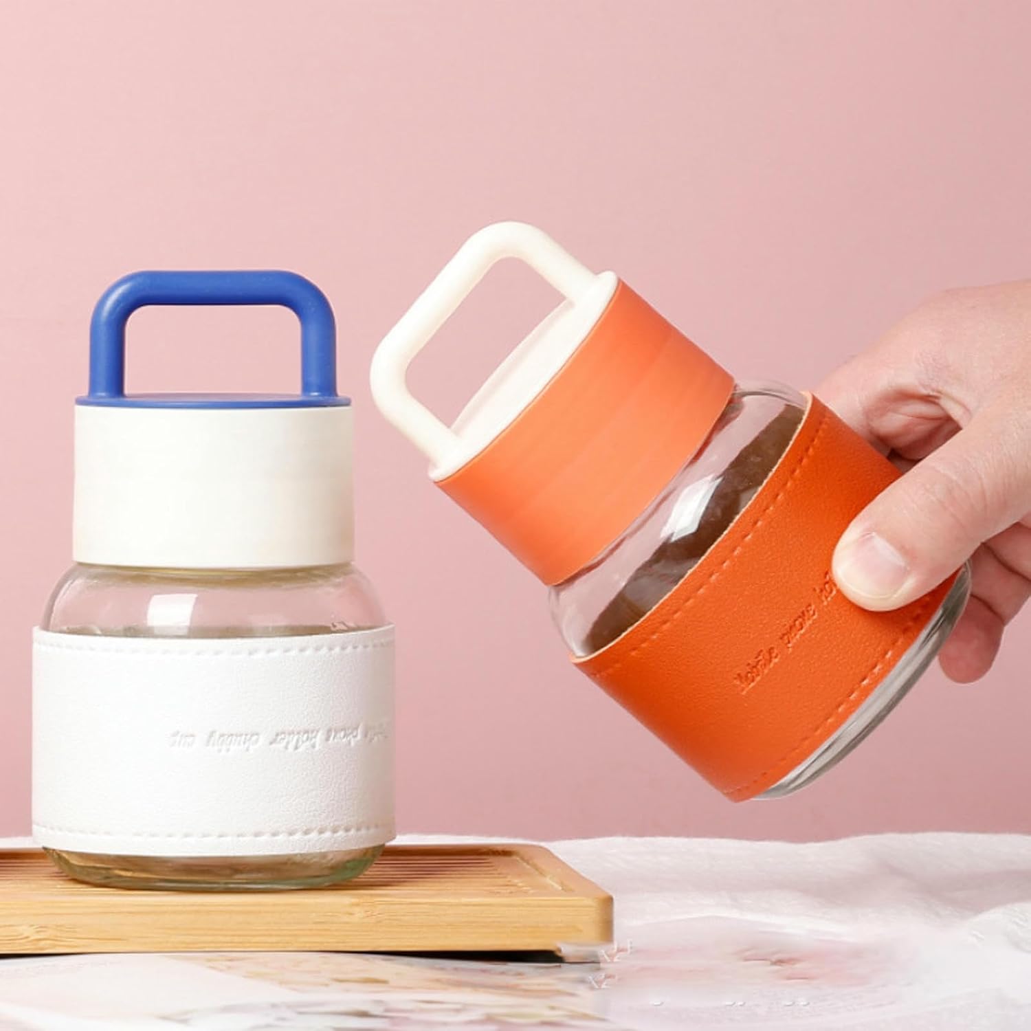 Mini Glass Water Bottle Flask With Leather Strap