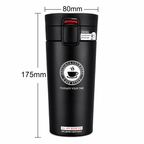 Travel coffee mug size chart showing 80mm width and 175mm height dimensions